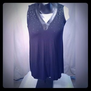 Faux Leather Open Back Tunic Tank